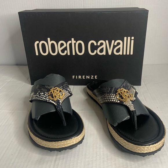 Roberto Cavalli | Shoes | Cavalli Class Roberto Cavalli Mens Logo Snakeskin  Leather Sandals Black Sz | Poshmark
